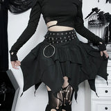 Gothic Punk Irregular Skirts New Sexy Women Solid Color Drawstring Tie-Up Ruched Ruffles Mini Skirt Summer Fashion Short Skirts