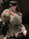 Fashionkova UCXQ Elegant OL Office Lady Overcoats Fur Patchwork Long Sleeve Woolen Coat Beautiful Women's Clothing Jacket Autumn 2024 Spring