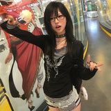 Fashionkova Karrram Japanese Y2k Fake Two-piece Tops Trashy 2000s Tattoo Print T-shirt Grunge Aesthetics Patchwork T Shirts Gothic Vintage