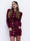 Fashionkova Knitted Cardigans Skirt Set Women Single Breasted Long Sleeve Short Sweater Mini Skirts Suits Female 2 Pieces Casual Red Outfits