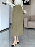 Fashionkova High Waist Long Skirt Women New Arrival 2024 Autumn Korean Style All-match Solid Color Office Lady Elegant A-line Skirts