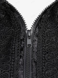 Fashionkova Christmas outfit ROSEGAL Plus Size Gothic Fur Coats Black Full Zipper Applique Panel Fur Trim Fluffy Collar Long Sleeves Velvet Coat Outwears