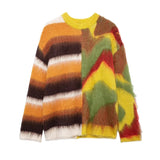 Fashionkova Mohair Plaid Contrast Women Sweater O Neck Full Sleeve Lady Cardigan 2024 Fashion Autumn Loose Single-breasted Female Knitwear