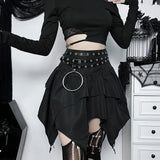 Gothic Punk Irregular Skirts New Sexy Women Solid Color Drawstring Tie-Up Ruched Ruffles Mini Skirt Summer Fashion Short Skirts