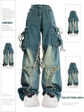 Fashionkova Women Blue Cargo Jeans Baggy Vintage 90s Aesthetic High Waist Cowboy Pants Harajuku Denim Trousers Y2k Trashy 2000s Clothes 2024