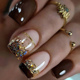 Fashionkova 24Pcs Long Coffin False Nails with Star Rhinestones Black Y2K Nail Art French Gradient Full Cover Press on Nail Tips for Girls