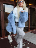 Fashionkova Christmas Gift Outfit  Elegant Bule Lapel Women Faux Fur Warm Coat New Full Sleeve  Turndown Collar Thicken Female Jacket Lady Casual Winter Streetwear