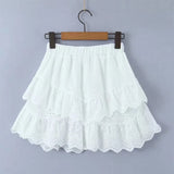 Fashionkova YENKYE New Women Floral Embroidery White Mini Skirt Lady Vintage Elastic Waist Holiday Summer Skirts