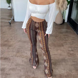 Fashionkova Christmas gift Christmas outfit 2024 Summer Bohemia Women’s Bootcut Pants Elastic Trousers New Fashion Slim Fit Tight Printed Casual Pant Female Long Streetwear