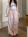 Fashionkova  Pink Sweet Y2k Parachute Pants Women Korean Style Coquette Baggy Joggers Bow Harajuku Kawaii Cute Wide Trousers Casual