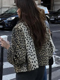 Fashionkova Fashion Leopard Printed Single-breasted Short Jacket Loose O-neck Long Sleeve Warm Coats 2024 Lady Commute High Street Outerwear