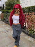 Fashionkova Christmas gift Christmas outfit Women Fashion Turn-down Collar Winter Warm Jacket 2025 Christmas Red Hooded Fluffy Faux Fur Coats Casual High Street Outerwear