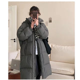 Fashionkova Christmas outfit Khaki Down Jacket Women Hooded Coat Keep Thickening Warm Fashion Streetwear Duck Down Feather Female 2024 Winter Long Outwear