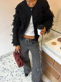 Fashionkova Women Chic Black Hook Line Short Knit Cardigan Fashion Long Sleeve O Neck Button Warm Sweater Winter Straight Lady Knitwear Top