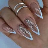 Fashionkova 24pc Metal geometry Irregular almond false nails press on hot girls y2k designs fake nails with 3D red ripple French ballet nail