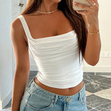 Fashionkova New Women Tank Tops Summer Solid Sexy Backless Streetwear Casual Slim Sleeveless Camisole Fashion Folds Tank Tops Lady Clothing