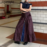 Fashionkova Christmas outfit Gaganight Women Plaid Retro Spicy Girl Style Skirt Patchwork Zipper 2024 Spring New Chic Purple Flower Bud Plaid Half Long Skirt