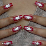 Fashionkova 24pcs five-pointed star Fake Nail Patch French Red Ballet Coffin False Nail Full Cover Wearable Press on Nails Tips for Girls