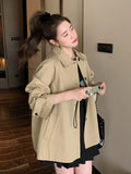 Fashionkova Korean Trench Coat For Women Lapel Single Breasted Long Sleeves Spliced Coats Casual Clothing 2023 Autumn New 2YA3592