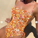 Fashionkova Christmas Gift 2024 Floral String One Piece Swimsuit Backless Sexy Swimwear Women Bathing Suit Female Swimming Summer Beachwear Bodysuit