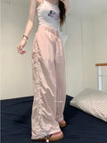 Fashionkova  Pink Sweet Y2k Parachute Pants Women Korean Style Coquette Baggy Joggers Bow Harajuku Kawaii Cute Wide Trousers Casual