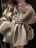 Fashionkova UCXQ Elegant OL Office Lady Overcoats Fur Patchwork Long Sleeve Woolen Coat Beautiful Women's Clothing Jacket Autumn 2024 Spring