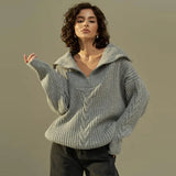 Fashionkova Thicken Knitted Women Sweaters Elegant Polo  Collar Twist Oversized Pullover Female 2024 Autumn New Turtleneck Jumper Outerwear