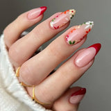 Fashionkova 24pcs French False Nails Almond Head Summer Style Glitter Design Fake Nail Patch Full Cover Wearable Women Press on Nail Tips