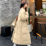 Fashionkova Christmas Gift outfit Korean Turn Down Collar Women Parkas Solid Full Sleeve Thick Long Coat Single Breasted Splice Coats Loose Autumn Winter 2023