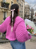 Fashionkova Twist Knitted Cardigan Women Thick Long Sleeve Elegant Solid Casual Sweater 2024 Autumn Loose Short Chic Outwear Coat Tops