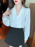 Fashionkova Women Long Sleeve White Shirt New Arrival 2023 Autumn Korean Style Turn-down Collar All-match Office Lady Elegant Tops W1368