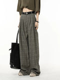 Fashionkova Vintage Plaid Wide-Leg Pants