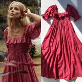 2024 Summer New Women Dress Polka Dot Embroidery Square Neck Short Sleeve Dress Maxi Dress