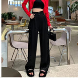 Fashionkova Women¡¯s Wide Leg Pants Women Korean Style High Waist Black Trouser Office Ladies Fashion Loose Grey Suit Trousers Streetwear