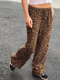 Fashionkova Women Y2k Vintage Leopard Print Wide-leg Pants Casual High Waist Drawstring Trousers 2024 Summer Fashion Office Lady Streetwear