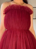 Fashionkova Christmas gift Christmas outfit Fashion Burgundy Sexy Sleeveless Backless Top Elegant Solid Pleated Mesh Tulle Ruffles Tank Tops Christmas New Year Party Gowns