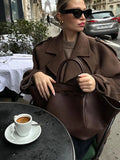 Fashionkova Chic Short Solid Woolen Coat For Women Elegant Lapel Double-breasted Long Sleeve Coats 2024 Autumn Lady Warm High Street Outwear