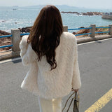 Fashionkova Lucyever Korean Fashion Lamb Wool Coats Women Streetwear O-Neck Faux Fur Jackets Woman 2023 Autumn Winter Thick Warm Plush Coat