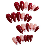 Fashionkova French Fake Nails Red Five-pointed Star False Nails Full Cover Press on Nail Tips y2k Nail Art Almond Artificial Nail Patches