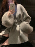 Fashionkova UCXQ Elegant OL Office Lady Overcoats Fur Patchwork Long Sleeve Woolen Coat Beautiful Women's Clothing Jacket Autumn 2024 Spring