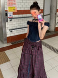 Fashionkova Christmas outfit Gaganight Women Plaid Retro Spicy Girl Style Skirt Patchwork Zipper 2024 Spring New Chic Purple Flower Bud Plaid Half Long Skirt