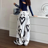 Fashionkova Y2K Love Graffiti Wide Leg Pants Women High Waist Streetwear Loose Drawstring Jogging Trousers Female Korean Casual Sweatpants