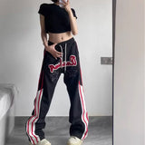 Fashionkova Summer American star letter pants fashion brand Korean striped casual loose matching men's and women's sweatpants