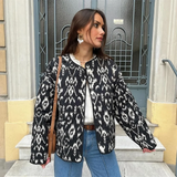 Fashionkova PB&ZA 2024 Spring New Women's Fashion and Elegance Short and Versatile Printed Quilted Round Face Jacket Coat