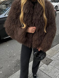 Fashionkova 2024 Winter New Fashion Solid Fluffy Fur Coat Women High Street Luxury Lapel Collar Faux Fur Jacket Female Casual Overcoats