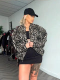 Fashionkova 2024 Fashion Leopard Zipper Long Sleeved Women's Jacket Retro Round Neck Street Casual Outerwears New Female Autumn Commute Coat