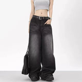 Fashionkova Oversized Retro Black Jeans Wide Leg Pants For Women Chic Y2K Low Waist Baggy Jeans Trouser Mens Barrel Jeans Streetwear