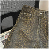 Fashionkova Retro Spring Trendy Leopard Print Jeans Women's American High Street Trousers Y2K Harajuku Style Baggy High Waist Casual Pants