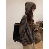 Autumn/winter Loose-fit Soft Supple Hooded Striped Sweater Jacket Women's Fashionable Clothing