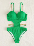 Fashionkova Christmas Gift 2024 Chain Linked One Piece Swimsuit Women Push Up Swimwear Female Cut Out Monokini Bathers Bathing Swimming Swim Suit Beachwear